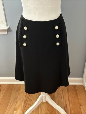 Kate Spade New York Black A-Line Skirt Size 10 Faux Pearl Buttons Ruffle